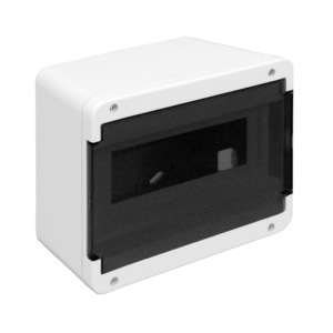 Caja plástica de superficie para 8 módulos din con puerta – Roker – Línea Recta